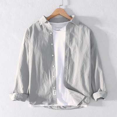 Мъжка памучна риза с дълъг ръкав и копчета 