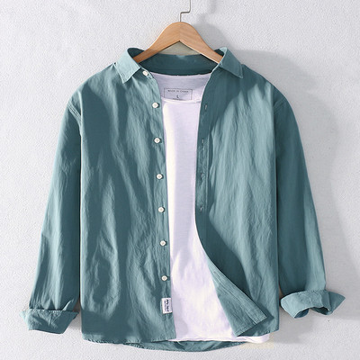 Мъжка памучна риза с дълъг ръкав и копчета 