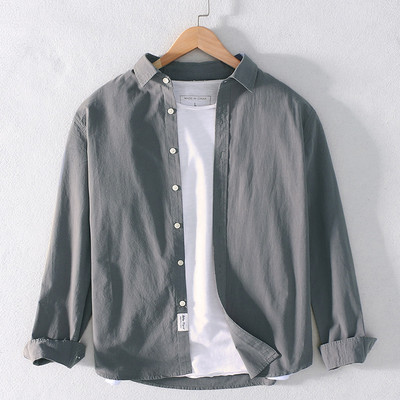 Мъжка памучна риза с дълъг ръкав и копчета 