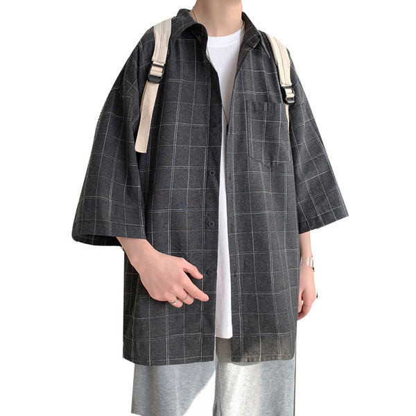 Мъжка карирана риза с къс ръкав и копчета