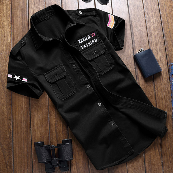 Мъжка вталена риза с надписи и бродерия