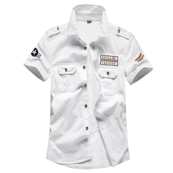 Мъжка вталена риза с надписи и бродерия