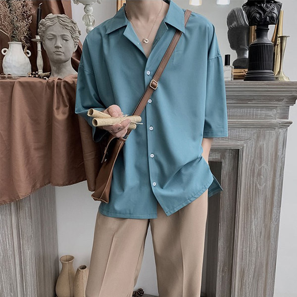 Мъжка ежедневна риза с класическа яка и копчета - различни цветове