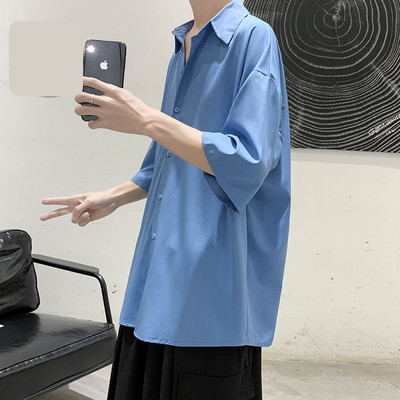 Мъжка сатенена риза с дълъг ръкав и копчета 