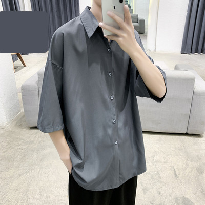 Мъжка сатенена риза с дълъг ръкав и копчета 