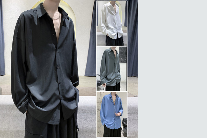 Мъжка сатенена риза с дълъг ръкав и копчета 