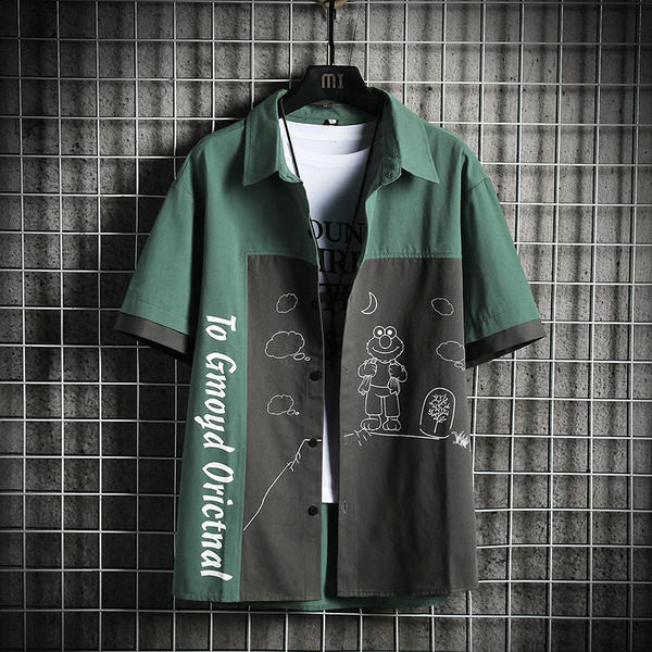 Мъжка ежедневна риза с класическа яка и надписи 