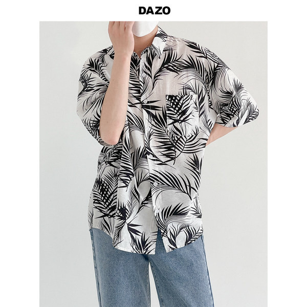 Мъжка модерна риза с флорални мотиви 