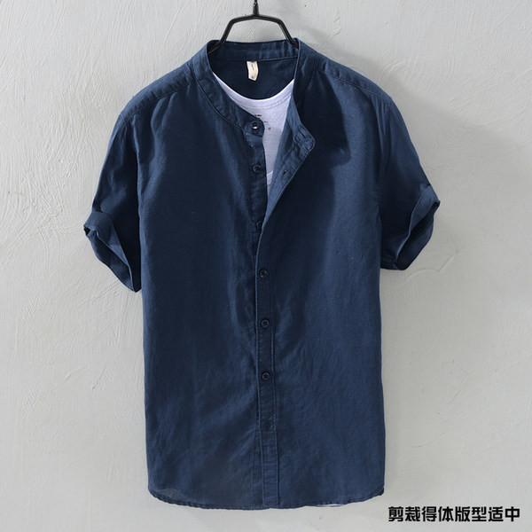 Нов модел мъжка ленена риза с къс ръкав