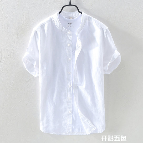 Нов модел мъжка ленена риза с къс ръкав