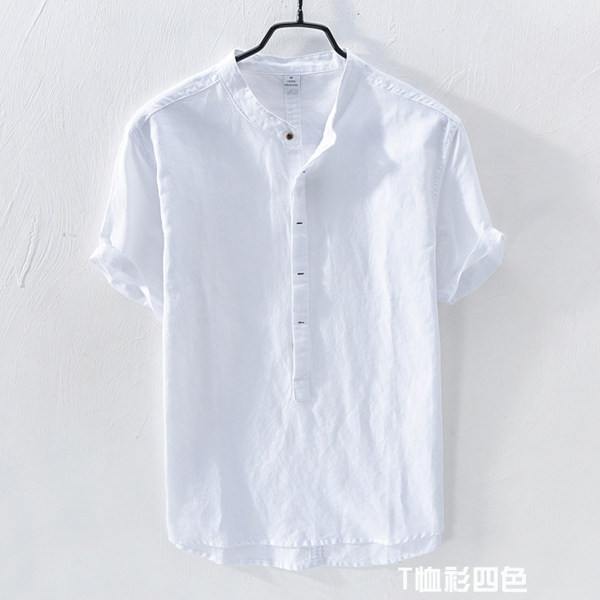 Нов модел мъжка ленена риза с къс ръкав