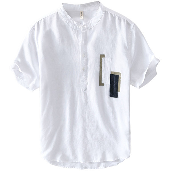 Мъжка лятна риза с къс ръкав и ниска яка