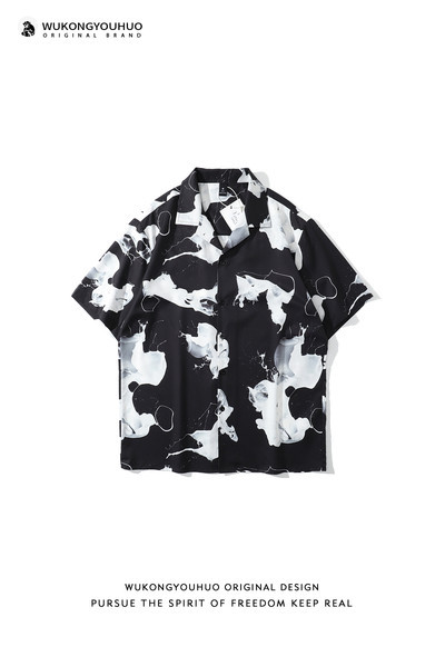 Мъжка цветна риза-широк модел с къс ръкав