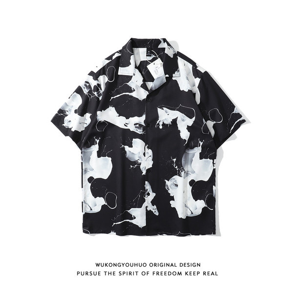 Мъжка цветна риза-широк модел с къс ръкав