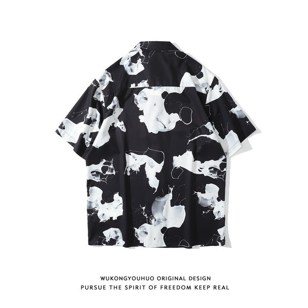 Мъжка цветна риза-широк модел с къс ръкав