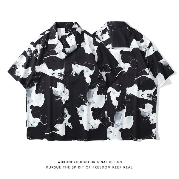 Мъжка цветна риза-широк модел с къс ръкав