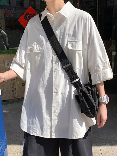 Широка мъжка риза с копчета и джобове