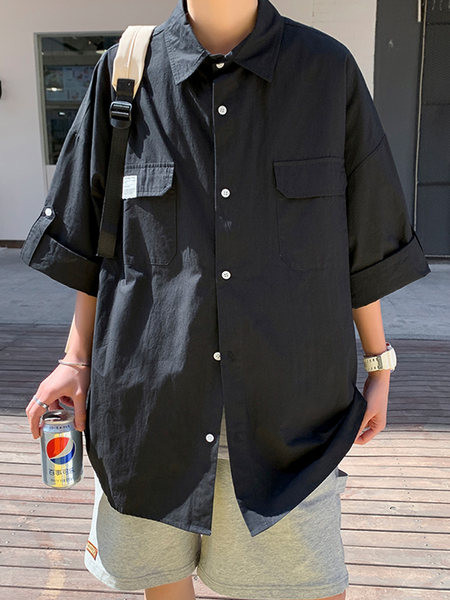 Широка мъжка риза с копчета и джобове