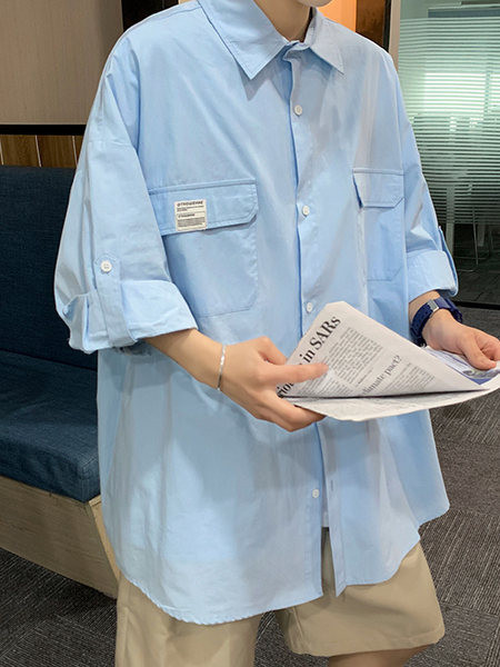 Широка мъжка риза с копчета и джобове