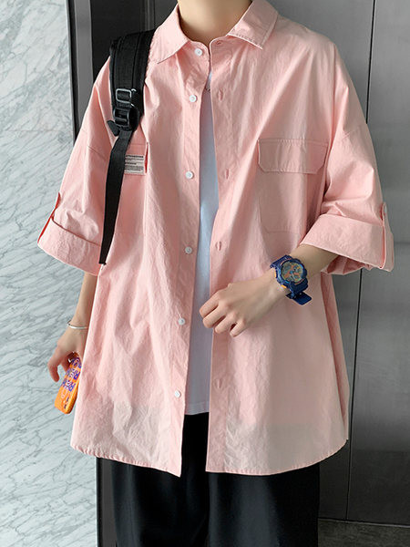 Широка мъжка риза с копчета и джобове