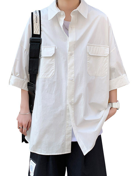 Широка мъжка риза с копчета и джобове