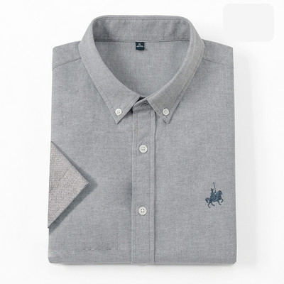 Мъжка памучна риза с копчета и бродерия 