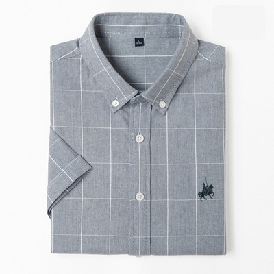 Мъжка памучна риза с копчета и бродерия 