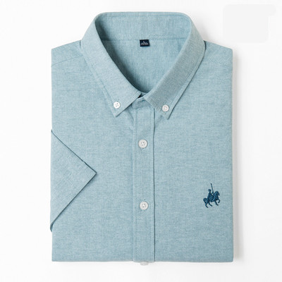 Мъжка памучна риза с копчета и бродерия 