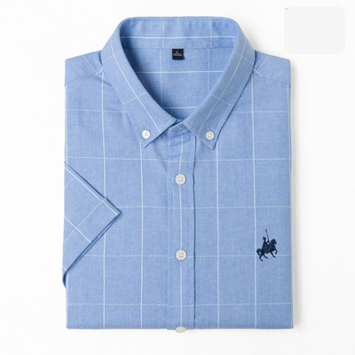 Мъжка памучна риза с копчета и бродерия 