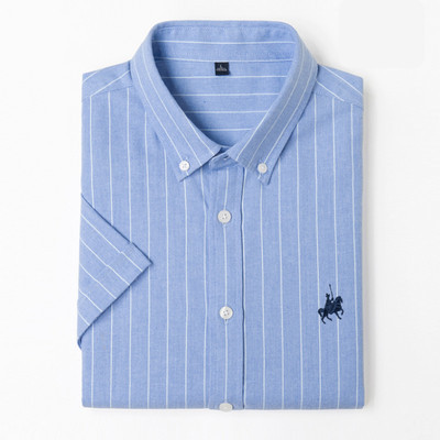 Мъжка памучна риза с копчета и бродерия 