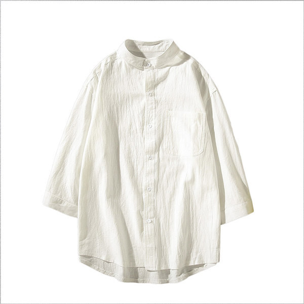 Мъжка едноцветна риза с джоб и къс ръкав 