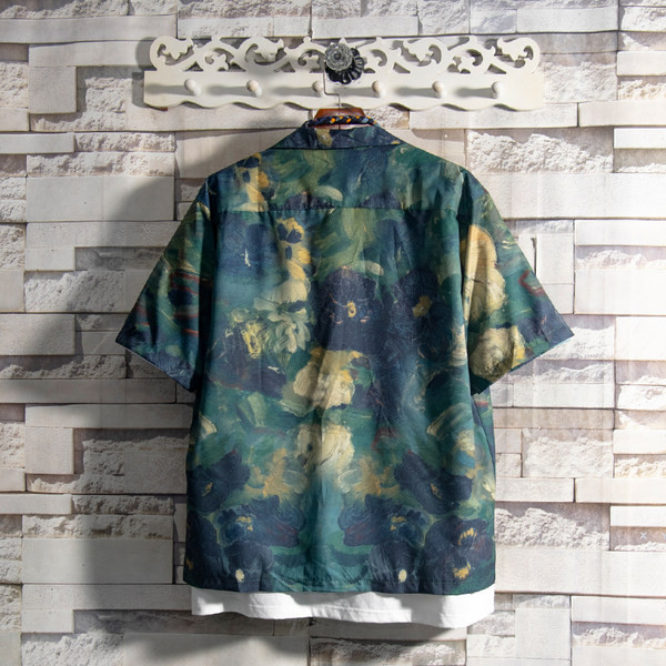 Мъжка риза ретро стил с къс ръкав и класическа яка