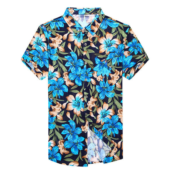 Лятна мъжка риза с флорален  десен и къс ръкав