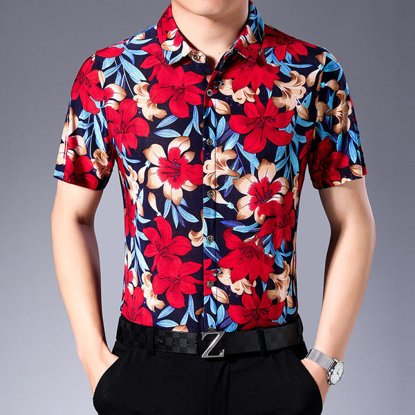Лятна мъжка риза с флорален  десен и къс ръкав