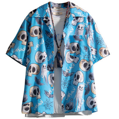 Мъжка модерна риза с апликации и къс ръкав