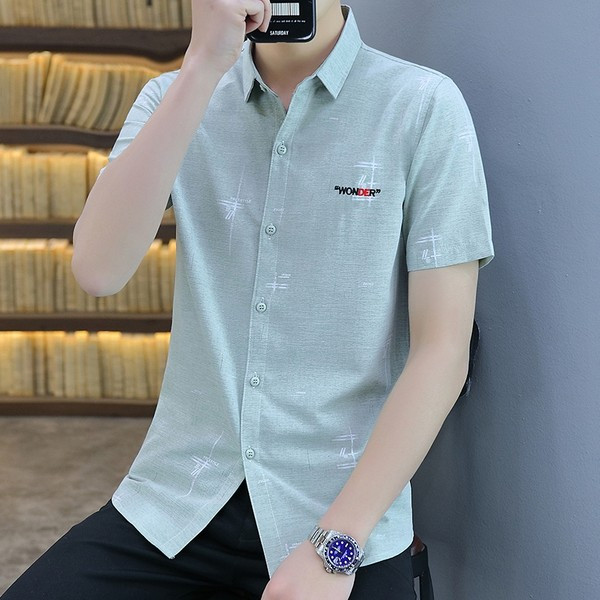 Лятна мъжка риза с цветен бродиран надпис