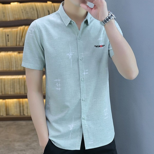 Лятна мъжка риза с цветен бродиран надпис