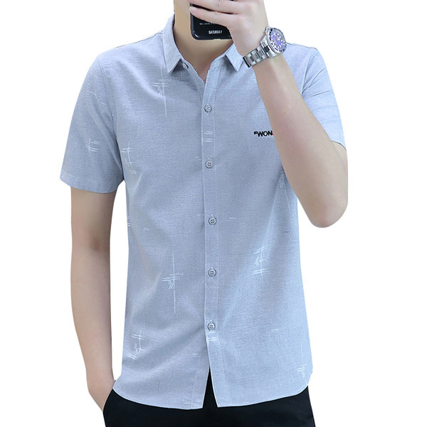 Лятна мъжка риза с цветен бродиран надпис