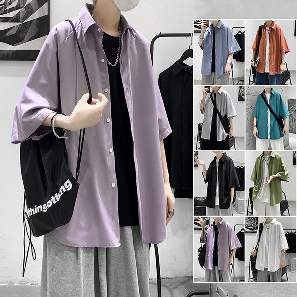 Широка мъжка риза с копчета в няколко цвята