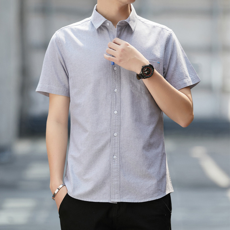 Памучна риза с къс ръкав и джоб