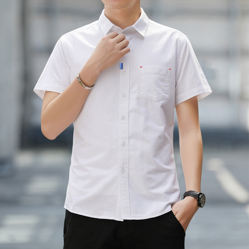 Памучна риза с къс ръкав и джоб