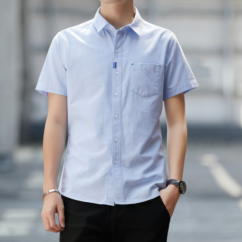 Памучна риза с къс ръкав и джоб