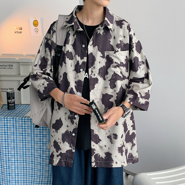 Свободен модел мъжка лятна риза с 3/4 ръкав