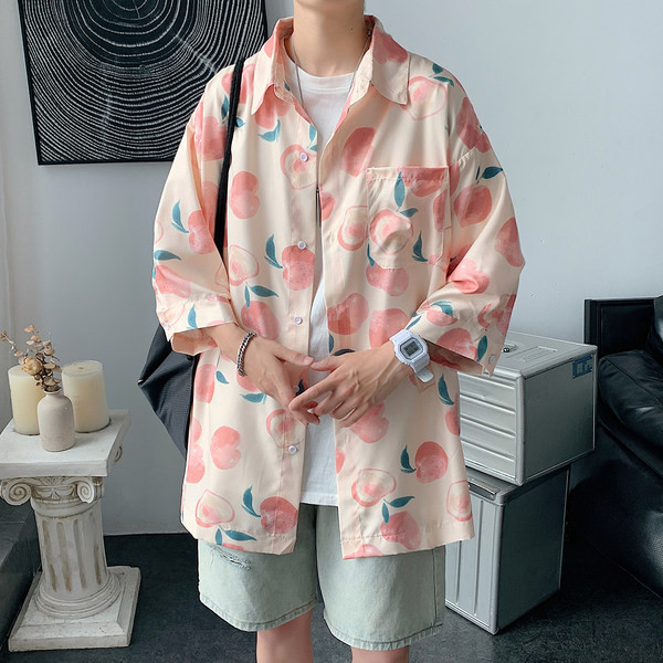 Свободен модел мъжка лятна риза с 3/4 ръкав