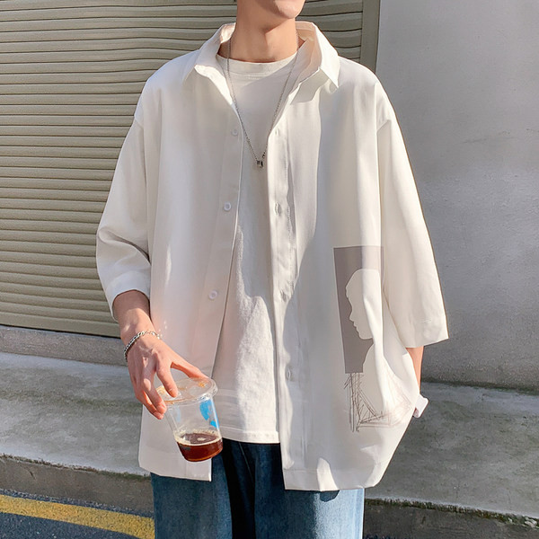 Ежедневна мъжка риза широк модел с апликация и копчета 