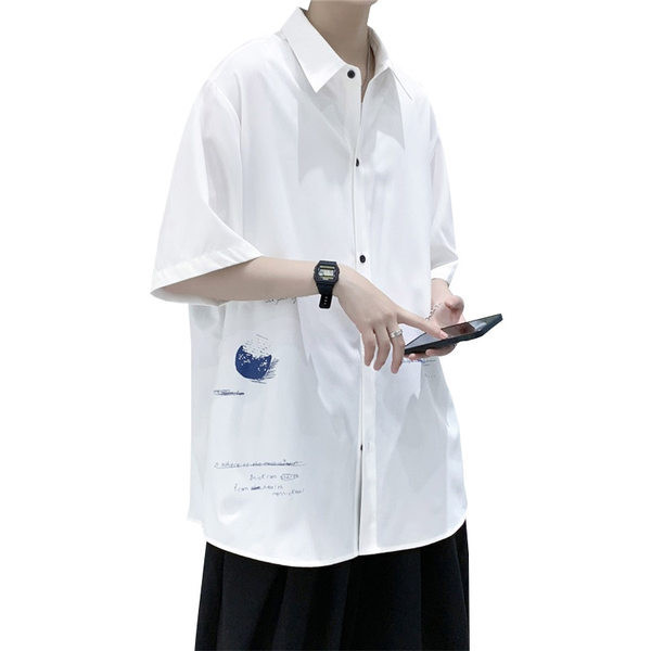 Широк модел мъжка риза с класическа яка и 3/4 ръкави