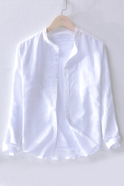 Изчистен модел мъжка ленена риза в два модела с къс и дълъг ръкав