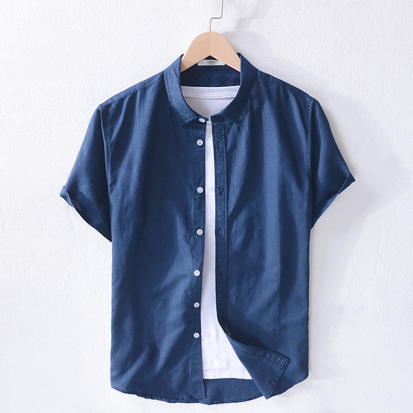 Изчистен модел мъжка ленена риза в два модела с къс и дълъг ръкав