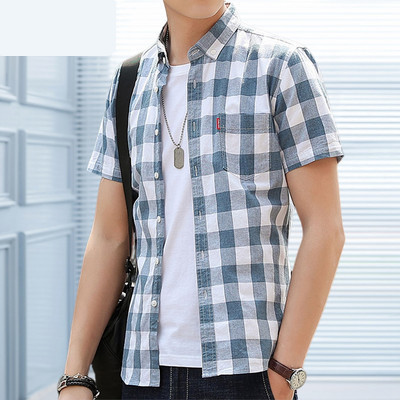 Ежедневна мъжка риза с джоб и копчета втален модел