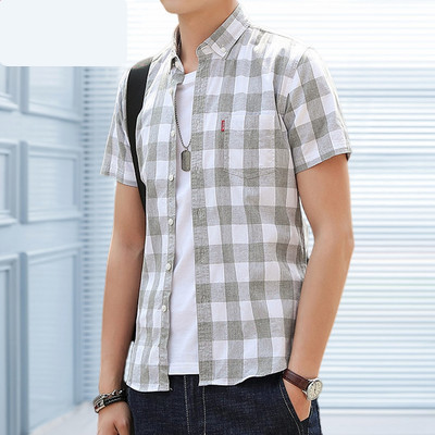 Ежедневна мъжка риза с джоб и копчета втален модел